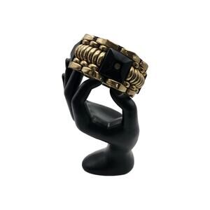 Vintage Chunky Brass and Black Lucite Bangle Bracelet